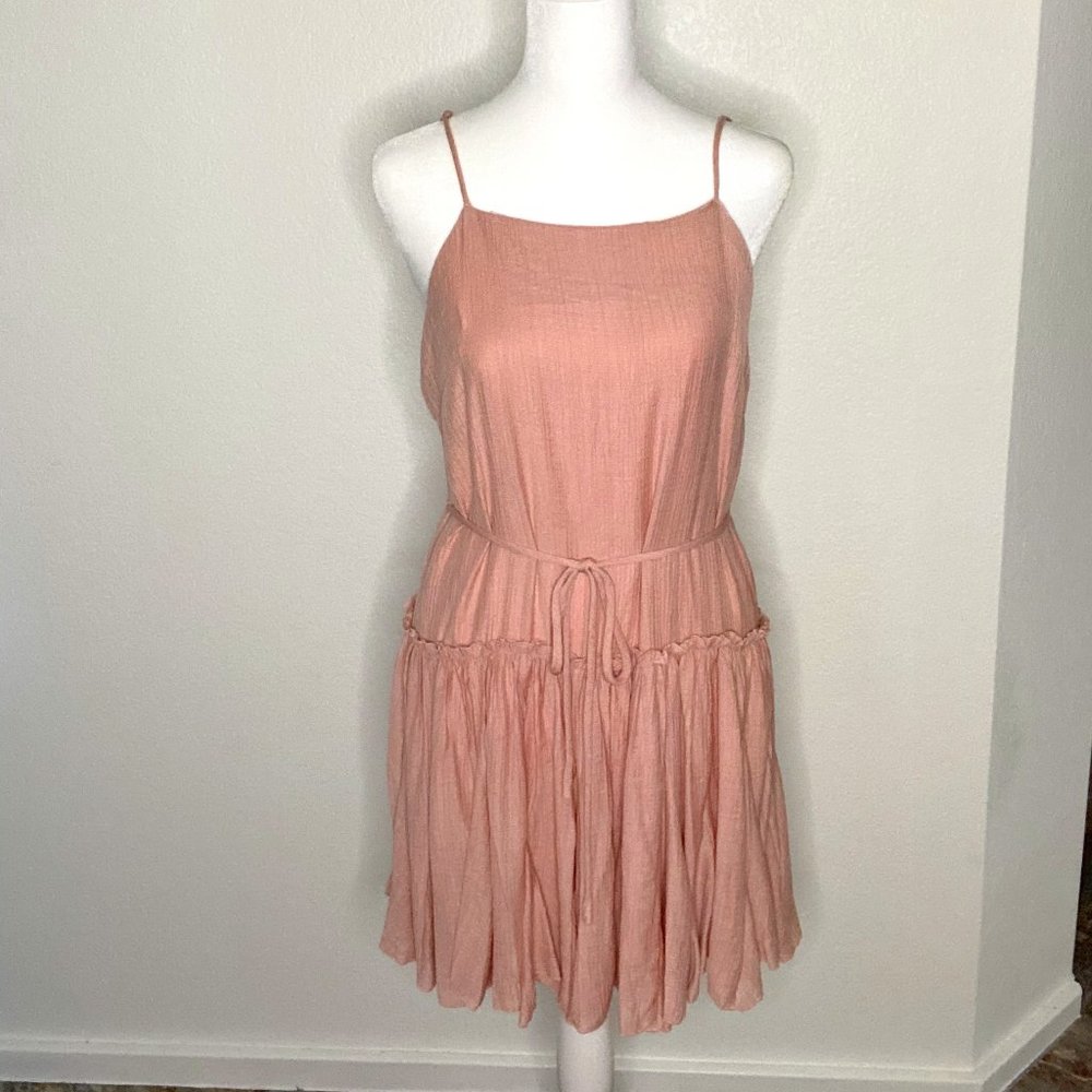 Blush Ruffle Cami Mini Dress with Waist Tie Belt